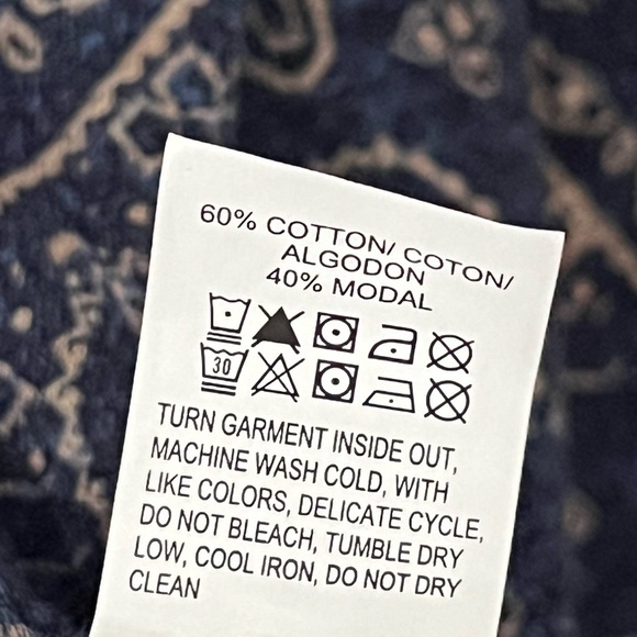 Lucky Brand Blue 3/4 Sleeve Boho Top Size 1X Spring Blouse Paisley Floral Print - Picture 8 of 8